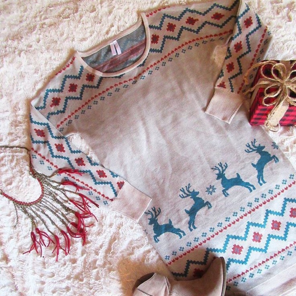 PinkBlush Fitted Reindeer Sweater Dress Maternity